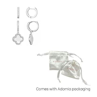 Adornia Silver Tone Cubic Zirconia Clover Huggie 2-Pair Earring Set