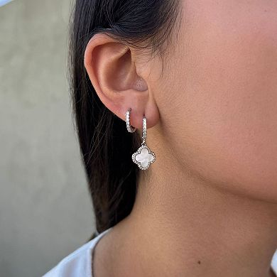 Adornia Silver Tone Cubic Zirconia Clover Huggie 2-Pair Earring Set