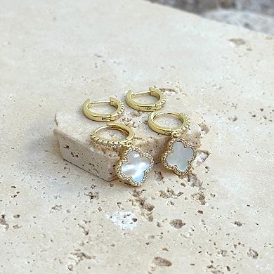 Adornia 14k Gold Plated Clover Cubic Zirconia Huggie 2-Pair Earring Set