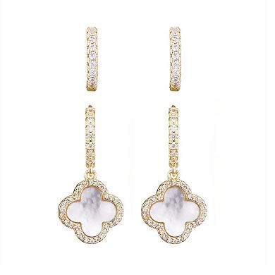 Adornia 14k Gold Plated Clover Cubic Zirconia Huggie 2-Pair Earring Set