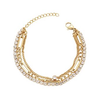 Adornia Tarnish Resistant 18k Gold Plated Layered Crystal Tennis Bracelet