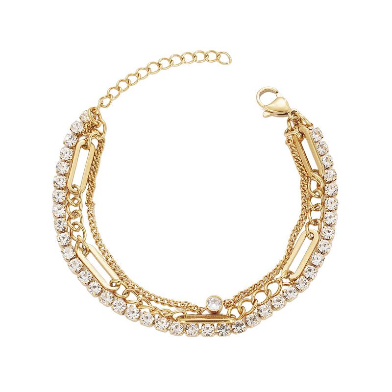 Adornia Tarnish Resistant 18k Gold Plated Layered Crystal Tennis Bracelet, Women's,