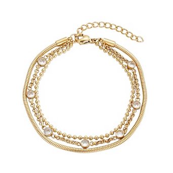 Adornia Tarnish Resistant 18k Gold Plated Layered Crystal Bracelet