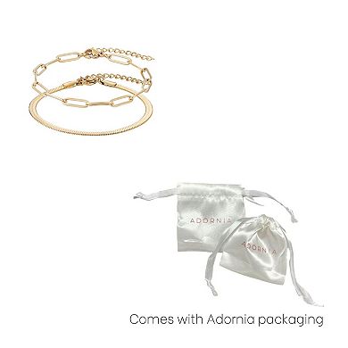Adornia Tarnish Resistant 18k Gold Plated 2-Chain Bracelet Set