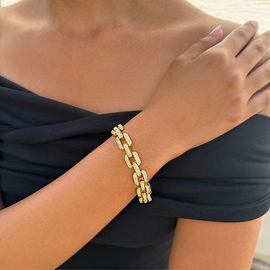 Adornia 14k Gold Plated Crystal Encrusted Link Chain Bracelet