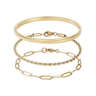 Adornia Tarnish Resistant 18k Gold Plated Cuff & Chain Bracelet Set
