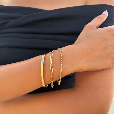 Adornia Tarnish Resistant 18k Gold Plated Cuff & Chain Bracelet Set