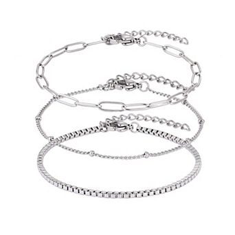 Adornia Tarnish Resistant Silver Tone 3 pc Chain Bracelet Set
