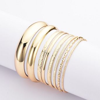 Adornia 14k Gold Plated 7 pc Bangle Bracelet Set