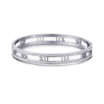 Adornia Silver Tone Tarnish Resistant Roman Numerals Cubic Zirconia Bangle Bracelet