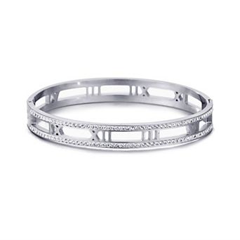 Adornia Silver Tone Tarnish Resistant Roman Numerals Cubic Zirconia Bangle Bracelet
