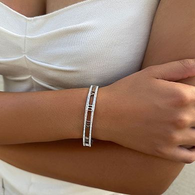 Adornia Silver Tone Tarnish Resistant Roman Numerals Cubic Zirconia Bangle Bracelet