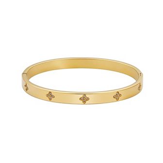 Adornia 14k Gold Plated Tarnish Resistant Pave Cubic Zirconia Clover Cuff Bracelet