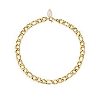 Adornia Tarnish Resistant 18k Gold Plated Figaro Chain Pearl Anklet