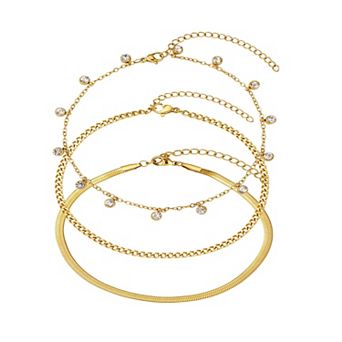 Adornia Tarnish Resistant 18k Gold Plated Chain 3 pc Anklet Set