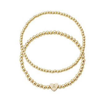 Adornia 14k Gold Plated 2 pc Initial Bracelet Set