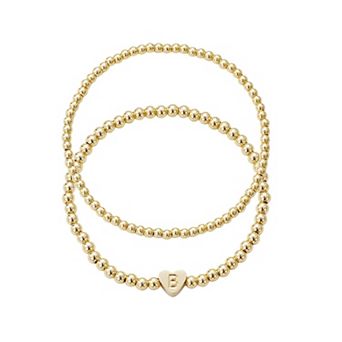 Adornia 14k Gold Plated 2 pc Initial Bracelet Set