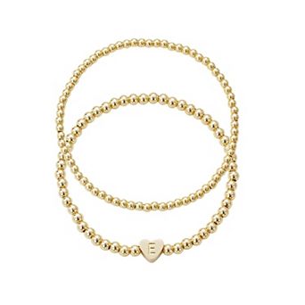 Adornia 14k Gold Plated 2 pc Initial Bracelet Set