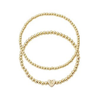 Adornia 14k Gold Plated 2 pc Initial Bracelet Set