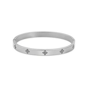 Adornia Silver Tone Cubic Zirconia Pave Clover Tarnish-Resistant Cuff Bracelet