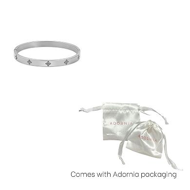 Adornia Silver Tone Cubic Zirconia Pave Clover Tarnish-Resistant Cuff Bracelet