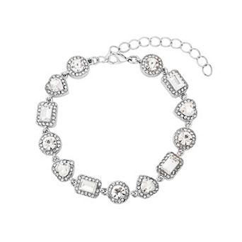 Adornia Silver Tone Crystal Halo Heart Chain Bracelet