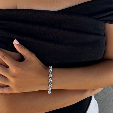 Adornia Silver Tone Crystal Halo Heart Chain Bracelet