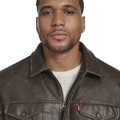 Big & Tall Levi's® Faux Leather Laydown Collar Trucker Jacket