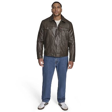 Big & Tall Levi's® Faux Leather Laydown Collar Trucker Jacket