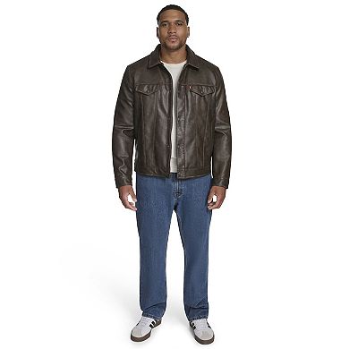 Big & Tall Levi's® Faux Leather Laydown Collar Trucker Jacket