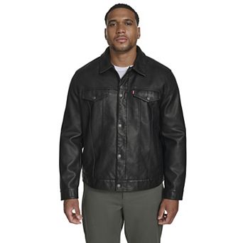 Big & Tall Levi's® Faux Leather Laydown Collar Trucker Jacket