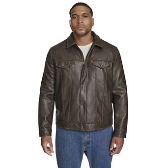 Big & Tall Levi's® Faux Leather Laydown Collar Trucker Jacket