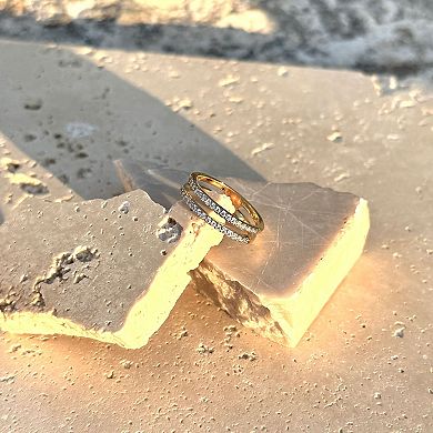 Adornia 14k Gold Plated Cubic Zirconia Double Band Ring