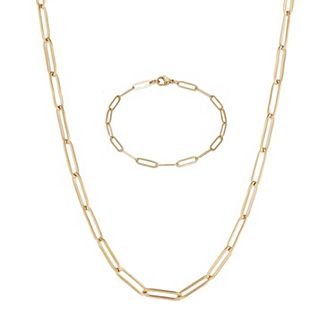Adornia Tarnish Resistant 18k Gold Plated Paperclip Bracelet & Necklace Set