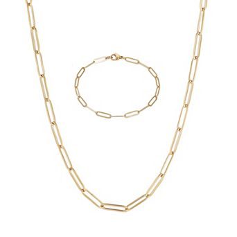 Adornia Tarnish Resistant 18k Gold Plated Paperclip Bracelet & Necklace Set