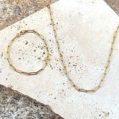 Adornia Tarnish Resistant 18k Gold Plated Paperclip Bracelet & Necklace Set