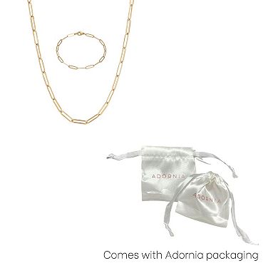 Adornia Tarnish Resistant 18k Gold Plated Paperclip Bracelet & Necklace Set