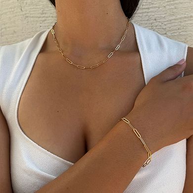 Adornia Tarnish Resistant 18k Gold Plated Paperclip Bracelet & Necklace Set