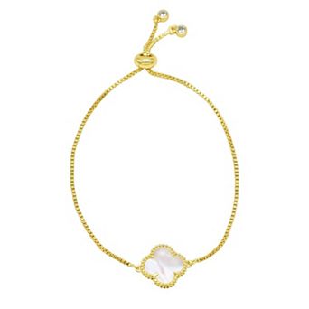 Adornia Adjustable Bolo Mother of Pearl Flower Bracelet