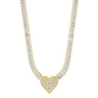 Adornia 14k Gold Plated Baguette Tennis Necklace & Pave Heart Pendant