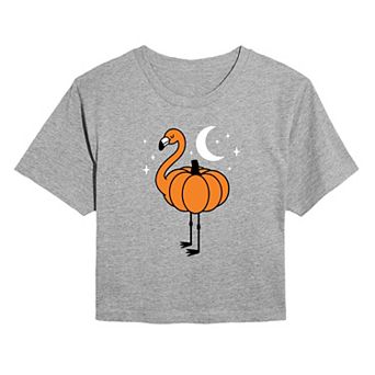 Juniors' Pumpkin Flamingo Cropped Tee