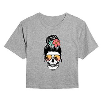 Juniors' Beach Skull Cropped Tee