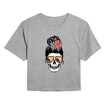 Juniors' Beach Skull Cropped Tee