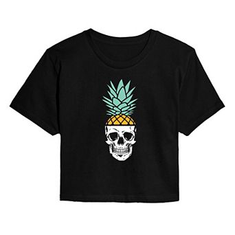 Juniors' Pineapple Skull Cropped Tee