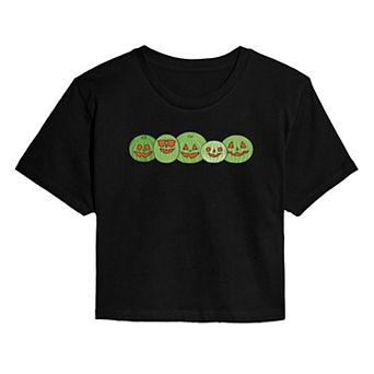 Juniors' Watermelon Jack 'O' Lanterns Cropped Tee