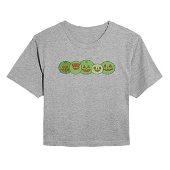 Juniors' Watermelon Jack 'O' Lanterns Cropped Tee