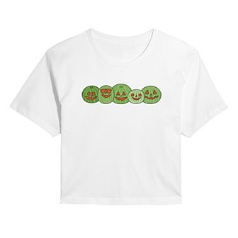 Juniors' Watermelon Jack 'O' Lanterns Cropped Tee