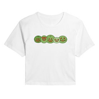 Juniors' Watermelon Jack 'O' Lanterns Cropped Tee