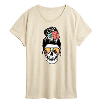 Women's Beach Skull Bun Graphic Tee