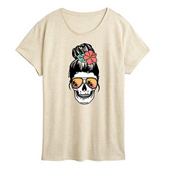 Women's Beach Skull Bun Graphic Tee